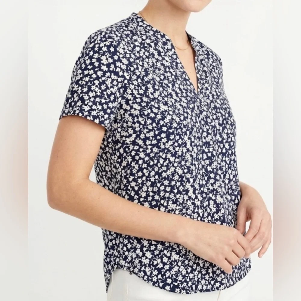 J. Crew Navy and White Floral Blouse